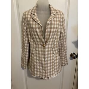 Bebe Blazer & Shorts Set Beige Gingham Gold Button Size 6
